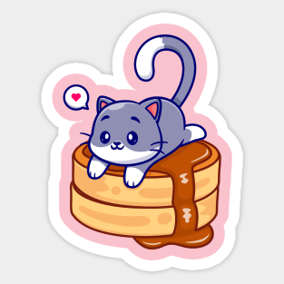 Cute Cat Laying On Pancake Cartoon Sticker